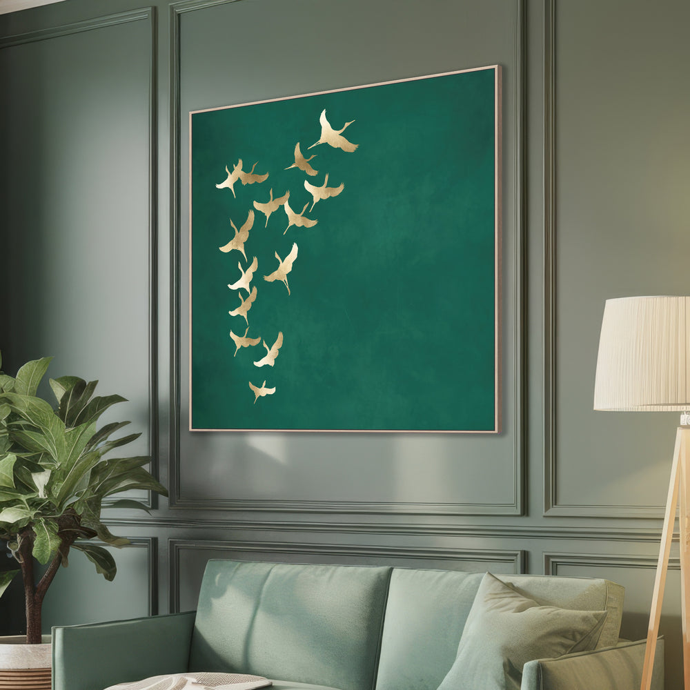 Gold Cranes with Teal