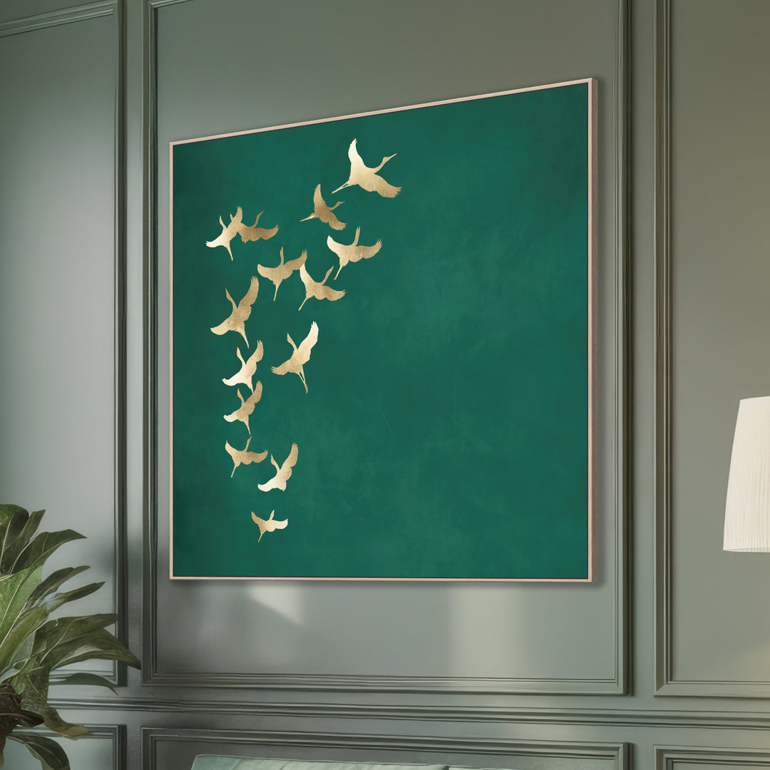 Gold Cranes with Teal