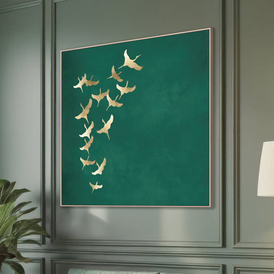 Gold Cranes with Teal