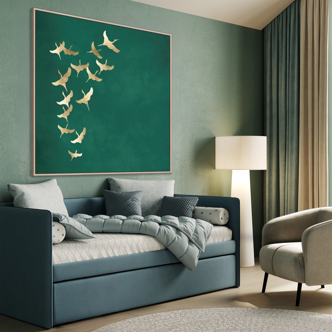 Gold Cranes with Teal