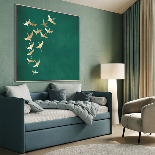 Gold Cranes with Teal