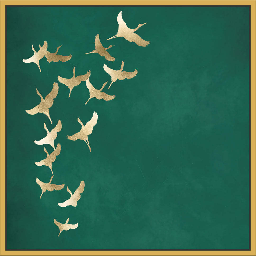 Gold Cranes with Teal