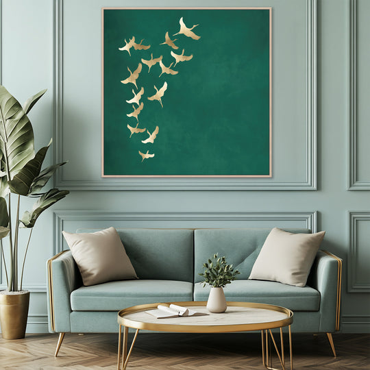 Gold Cranes with Teal