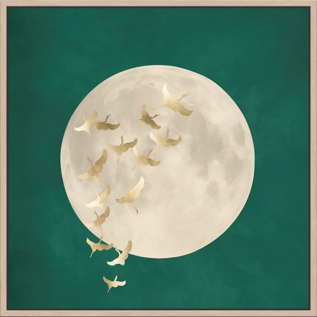 Golden Cranes Teal Sky