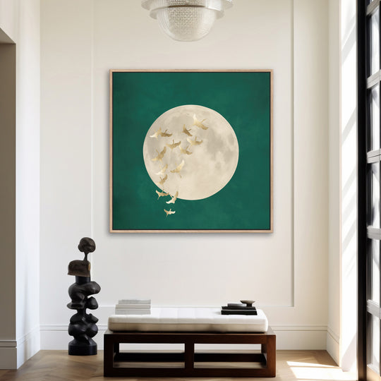 Golden Cranes Teal Sky