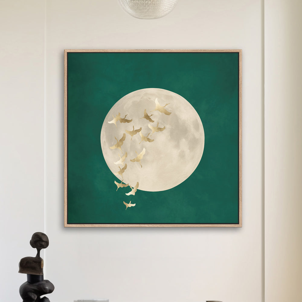 Golden Cranes Teal Sky