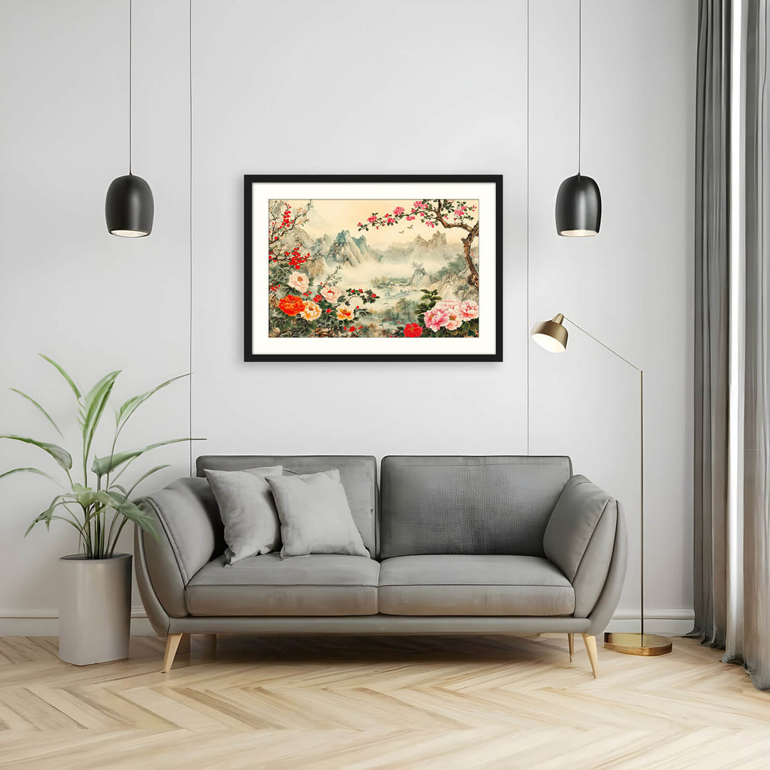 Mountain with Peonies