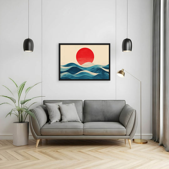 Red Sun Over Rolling Waves