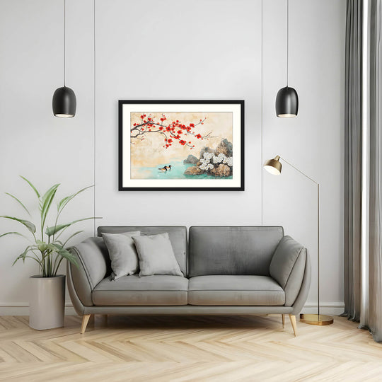 Red Cherry Blossom with Ducks