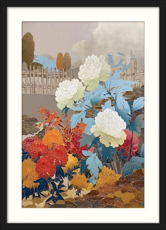 Peonies and Chrysanthemums