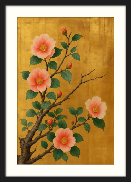 Camellia Flower Print in Rinpa Style