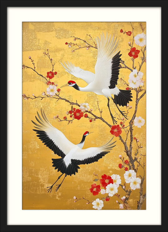 Red Crowned Crane with Plum Blossoms