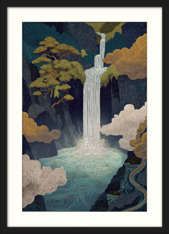 Waterfall in Japanese Mountain Forest