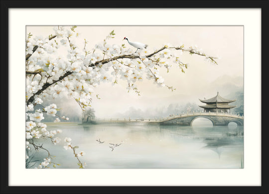 Cherry Blossom Wall Art with Bridge