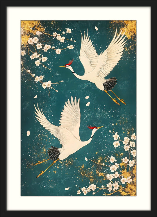 Cherry Blossom Print in Teal & Gold