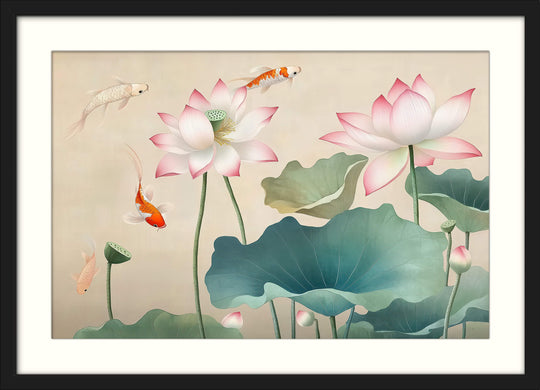 Koi Fish Lotus Wall Art