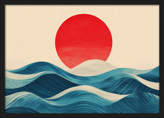 Red Sun Over Rolling Waves