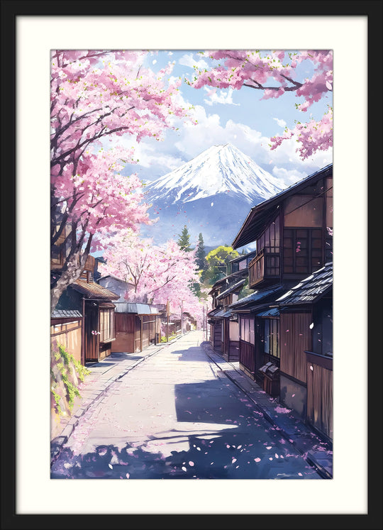 Cherry Blossom Street with Mount Fuji