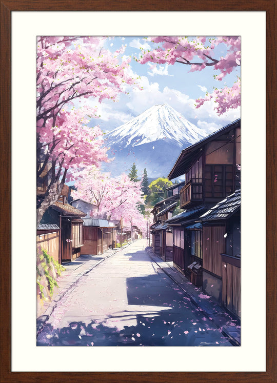Cherry Blossom Street with Mount Fuji