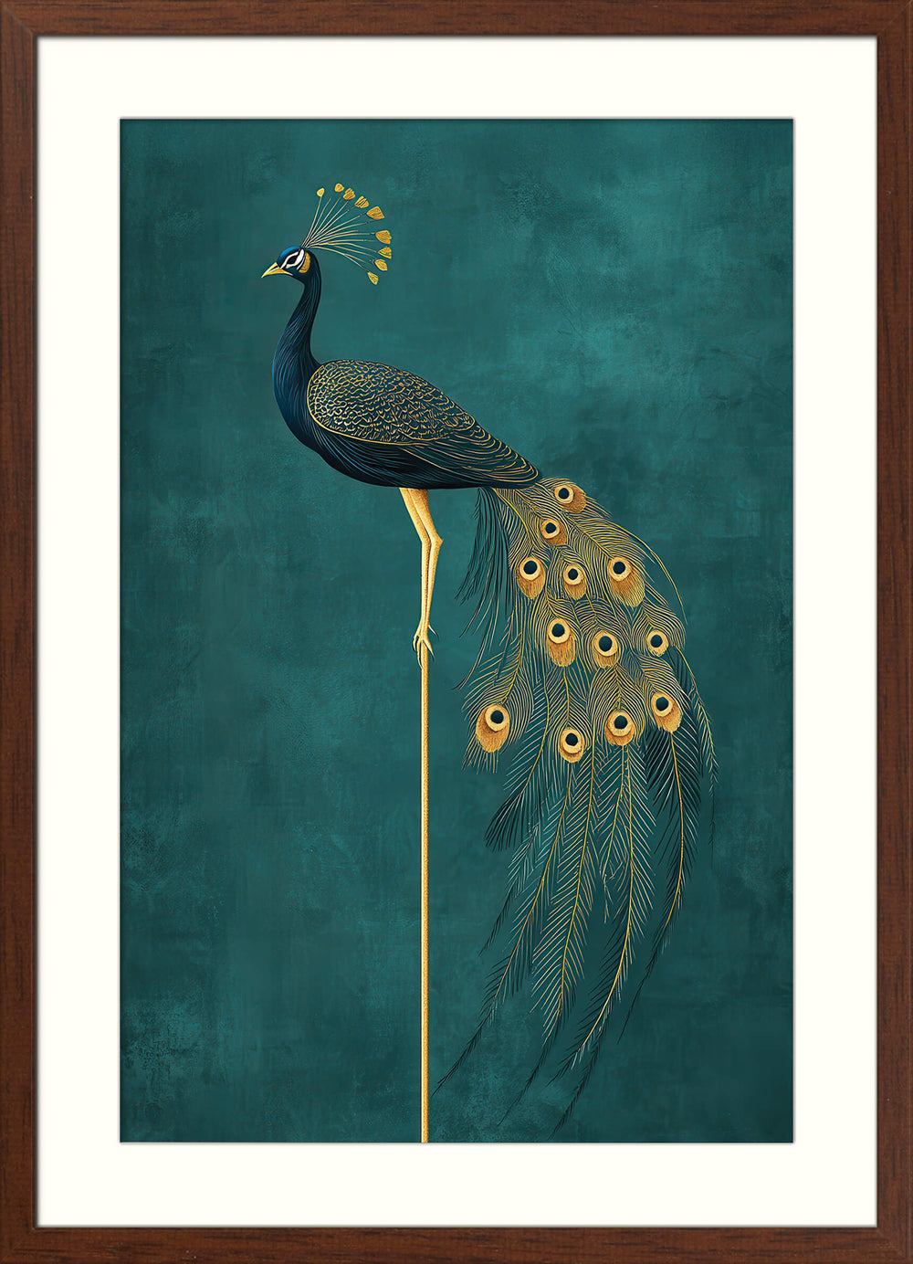 Golden Peacock Elegance on Teal Background