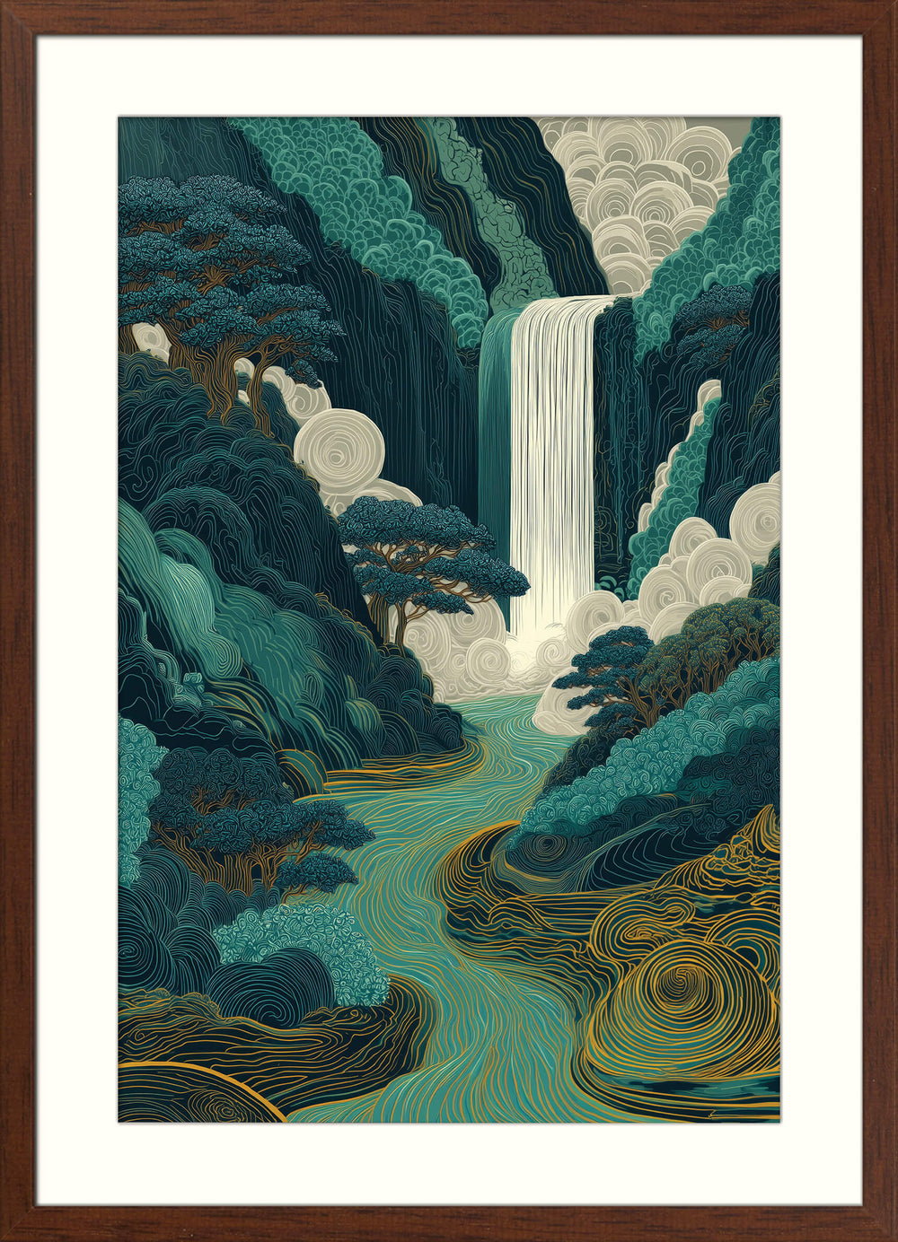 Flowing River and Waterfall