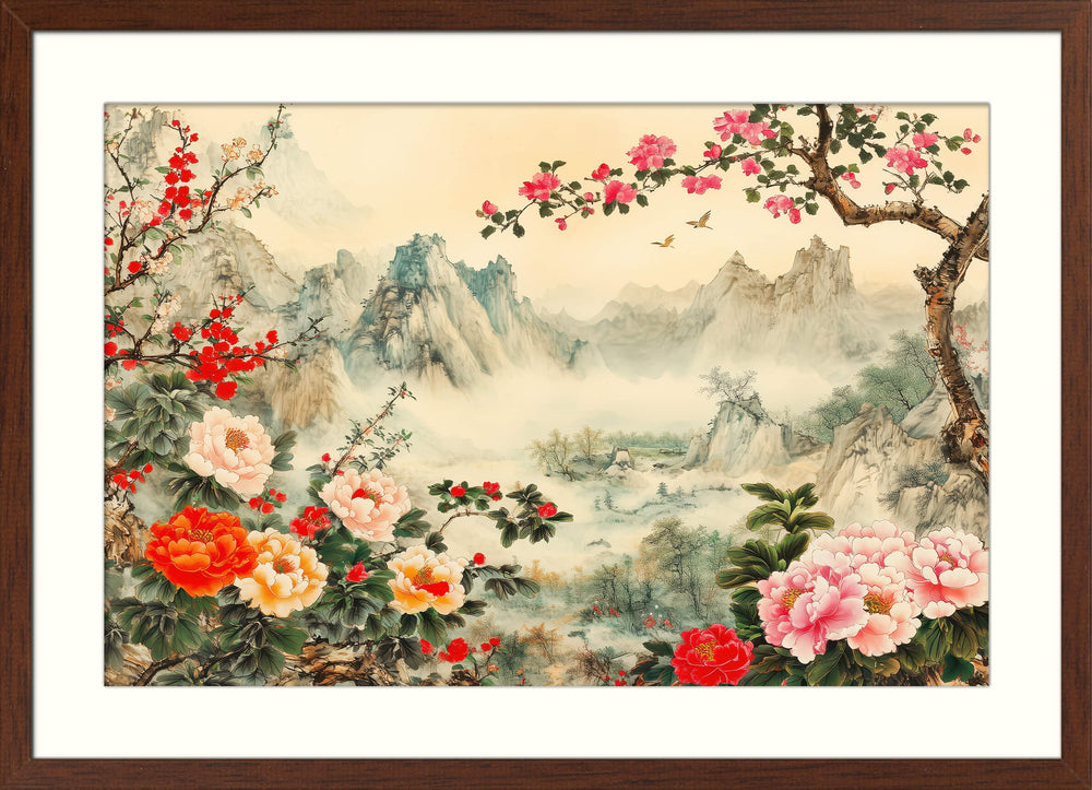 Mountain with Peonies