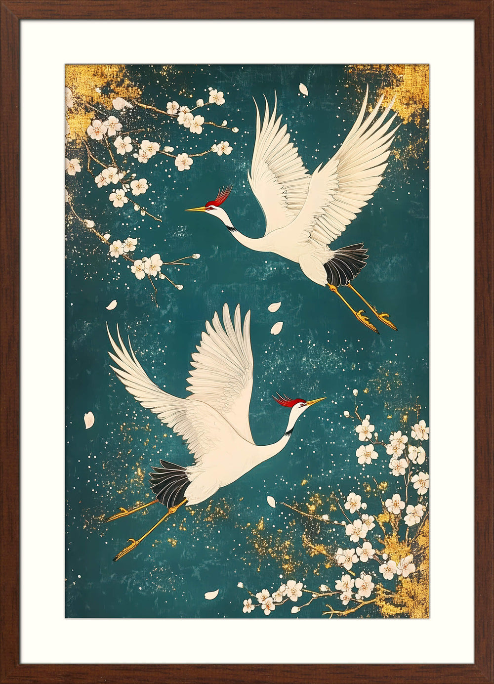 Cherry Blossom Print in Teal & Gold