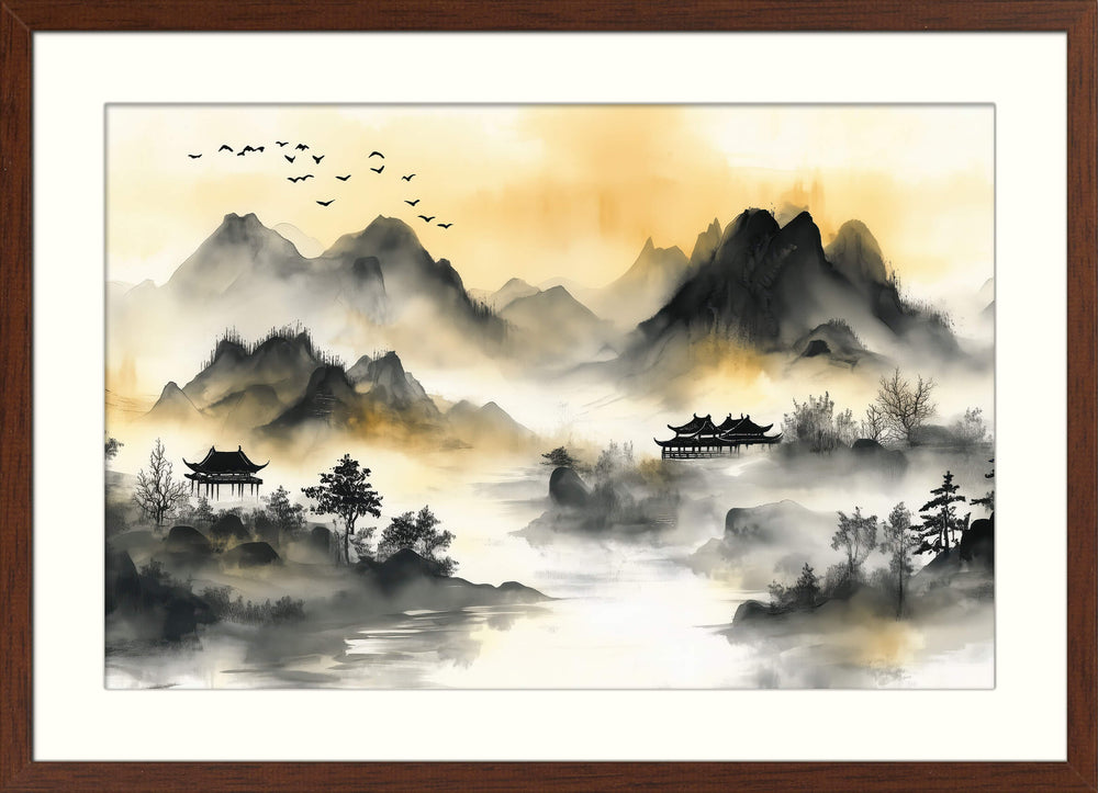 Golden Mist Over Tranquil Mountains