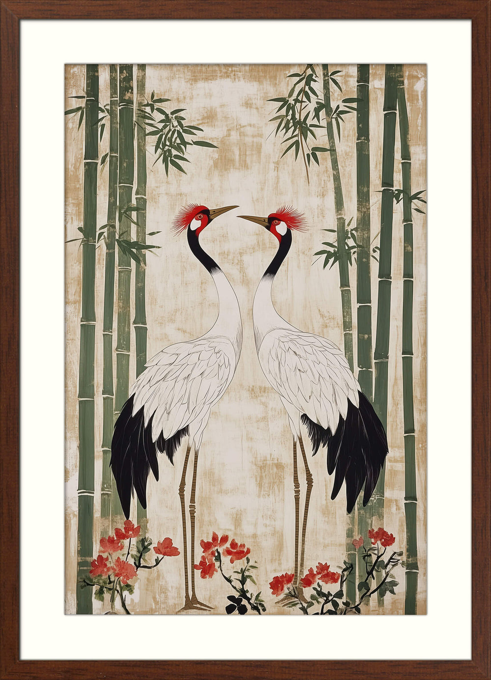 Crane Pair in Bamboo Grove