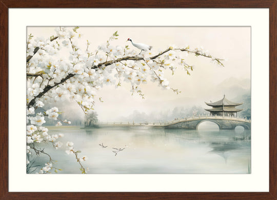 Cherry Blossom Wall Art with Bridge