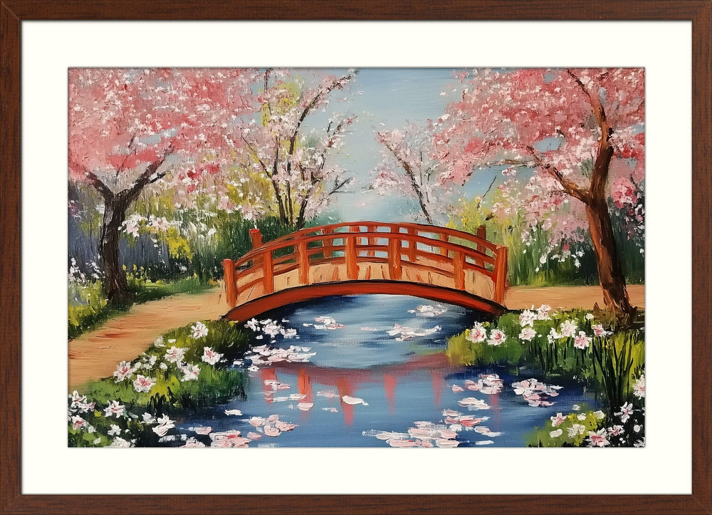 Cherry Blossom Garden with Bridge
