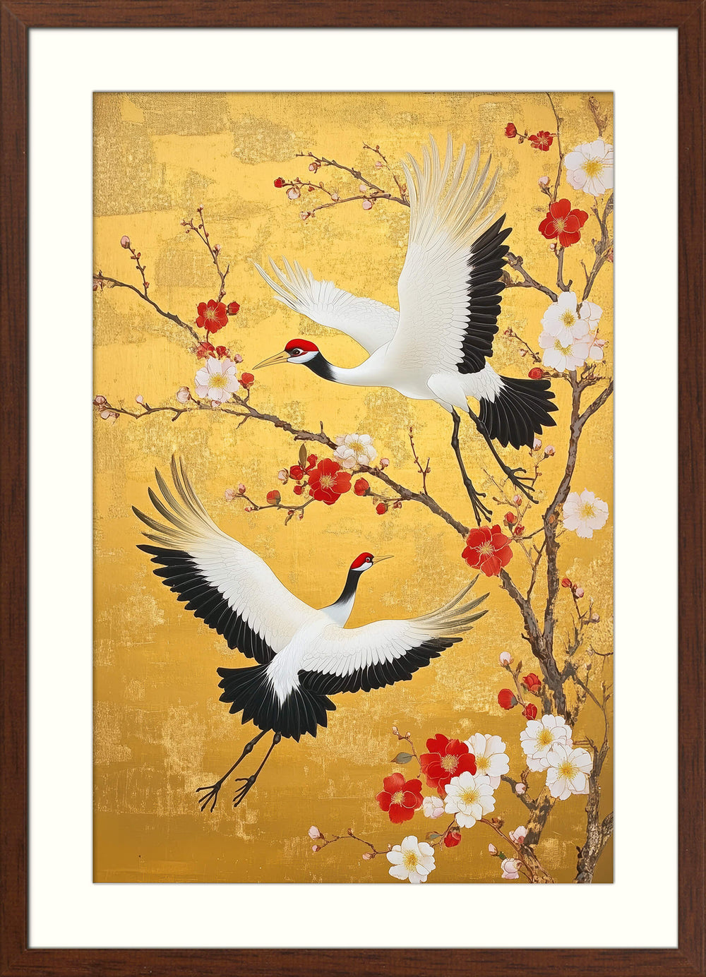Red Crowned Crane with Plum Blossoms