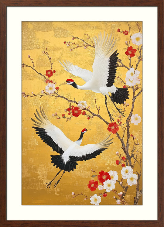 Red Crowned Crane with Plum Blossoms