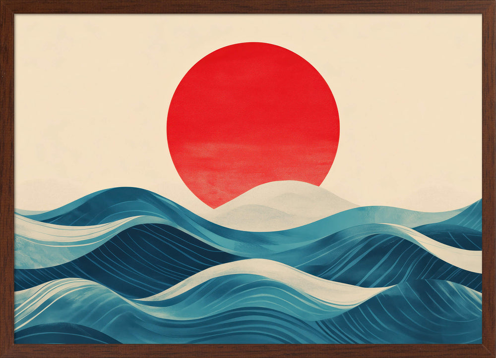 Red Sun Over Rolling Waves