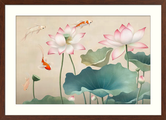 Koi Fish Lotus Wall Art