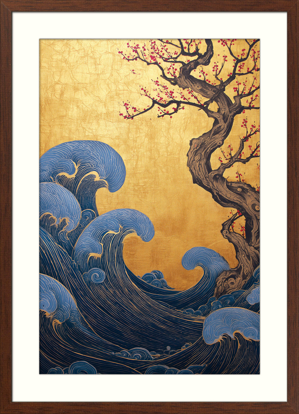 Golden Waves and Plum Blossom Tree