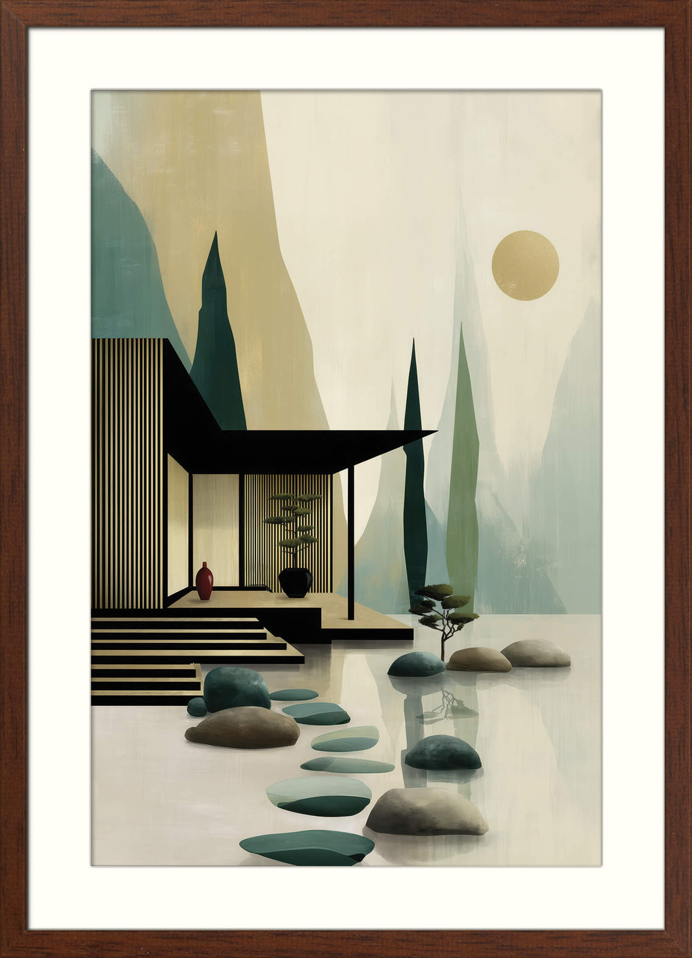Modern Japanese Home with Garden and Mountains