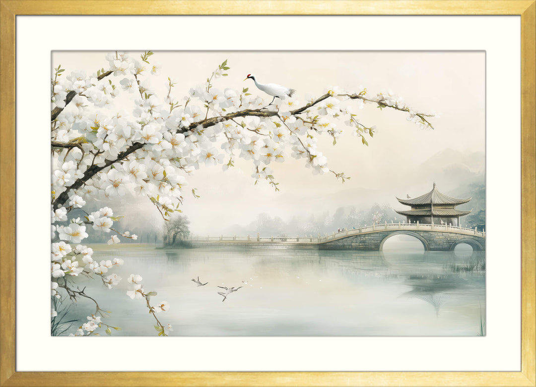 Cherry Blossom Wall Art with Bridge