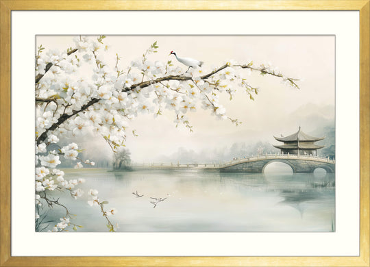 Cherry Blossom Wall Art with Bridge