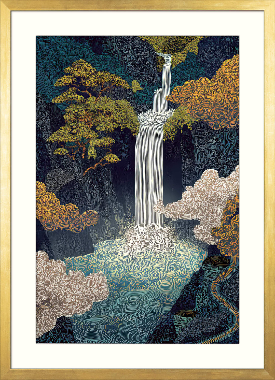 Waterfall in Japanese Mountain Forest