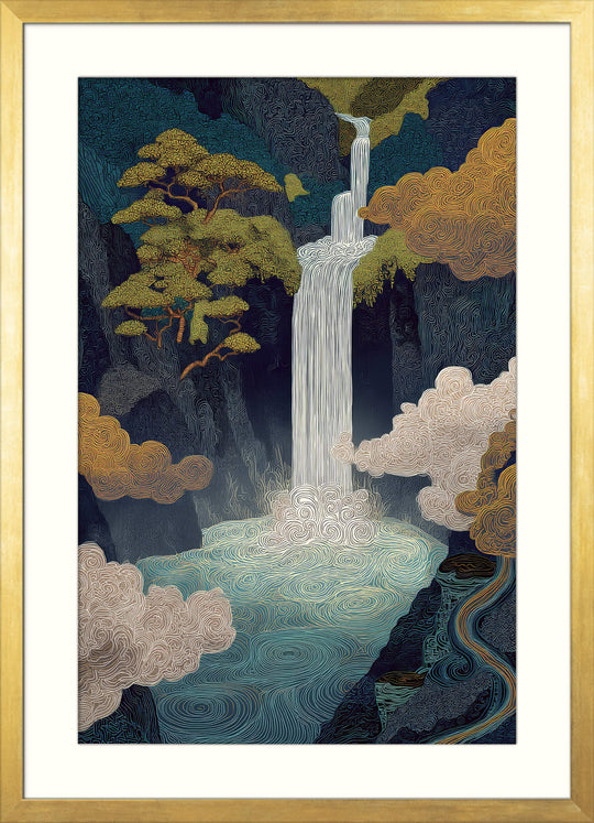 Waterfall in Japanese Mountain Forest