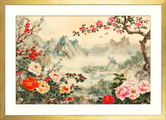 Mountain with Peonies