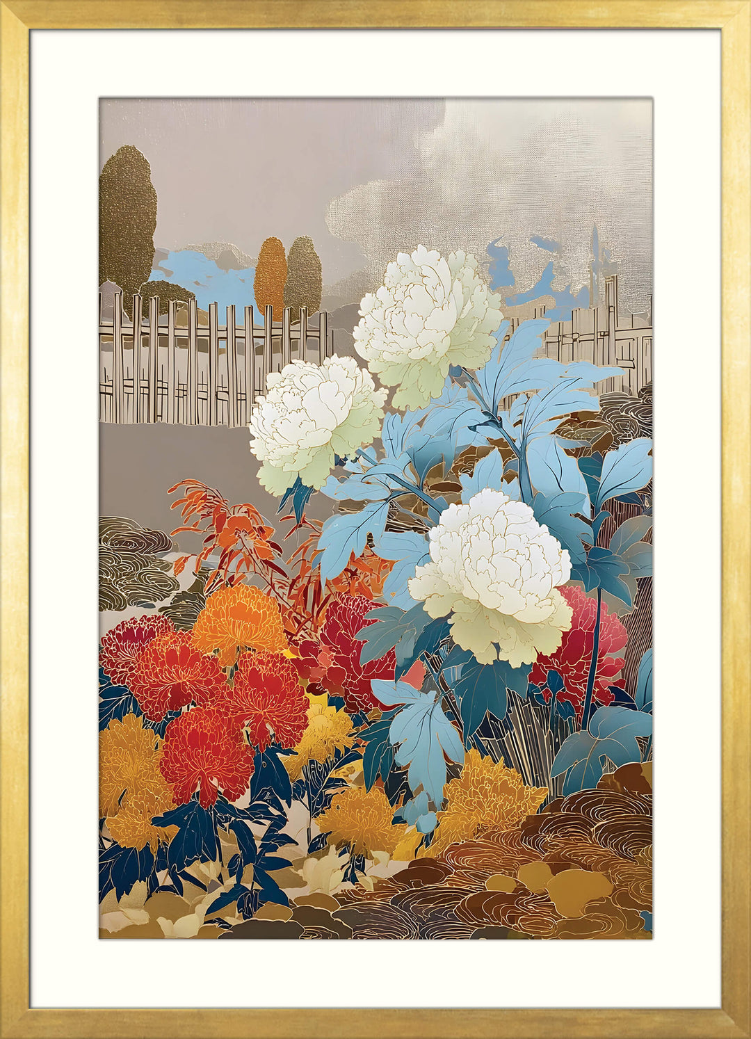 Peonies and Chrysanthemums