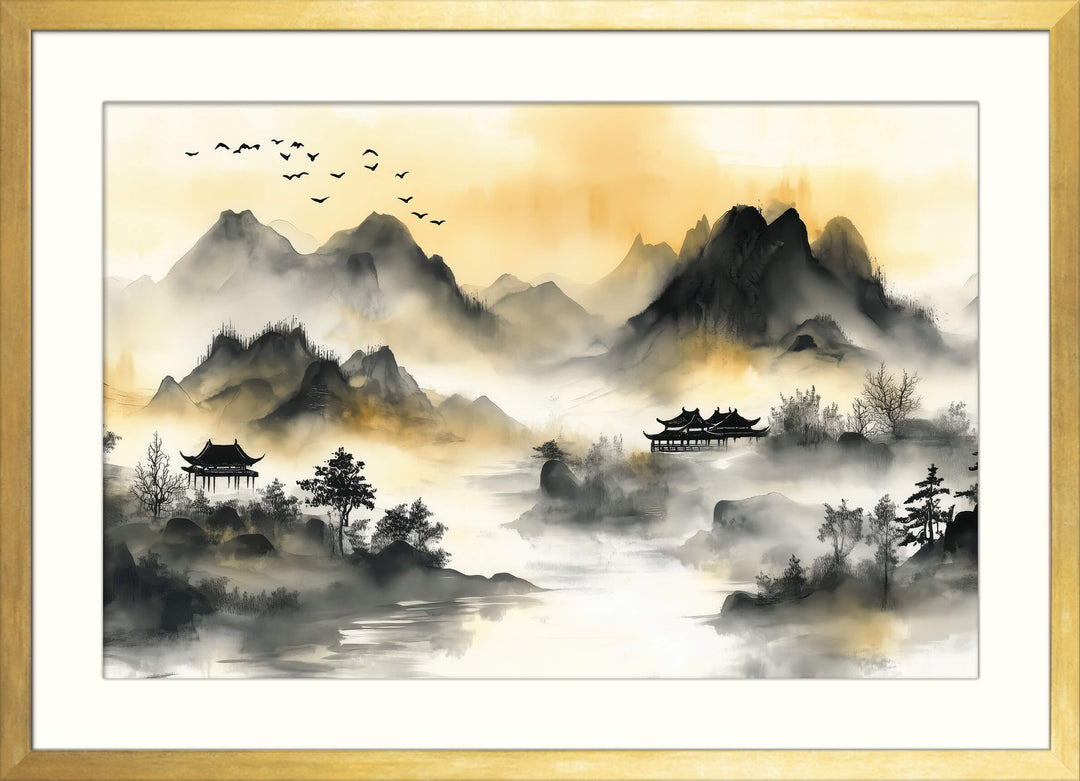 Golden Mist Over Tranquil Mountains
