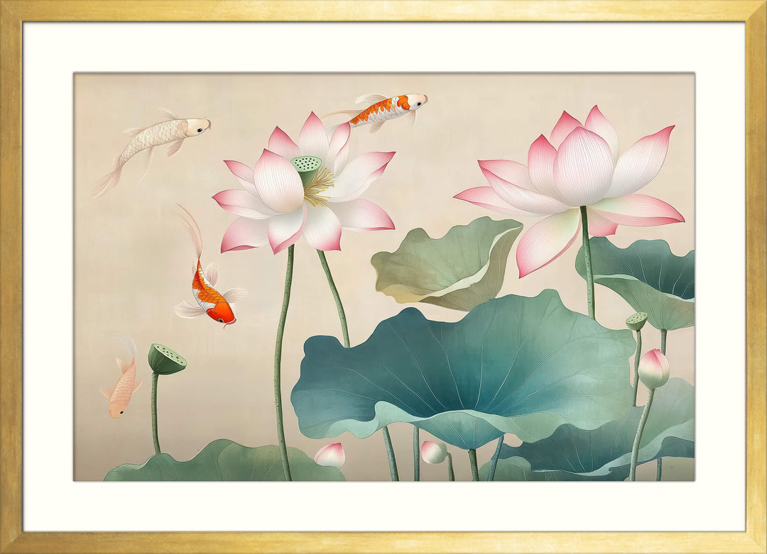 Koi Fish Lotus Wall Art