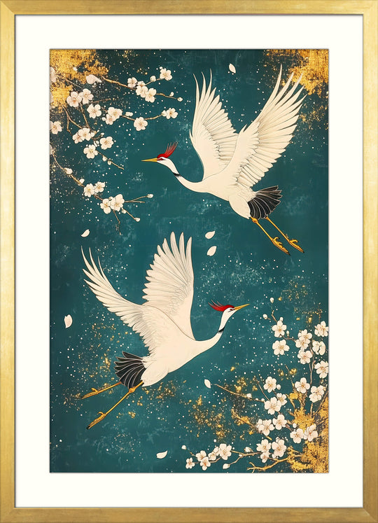Cherry Blossom Print in Teal & Gold