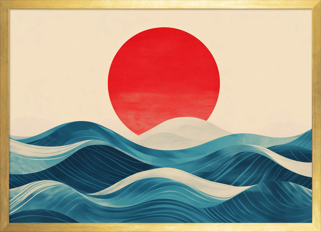 Red Sun Over Rolling Waves