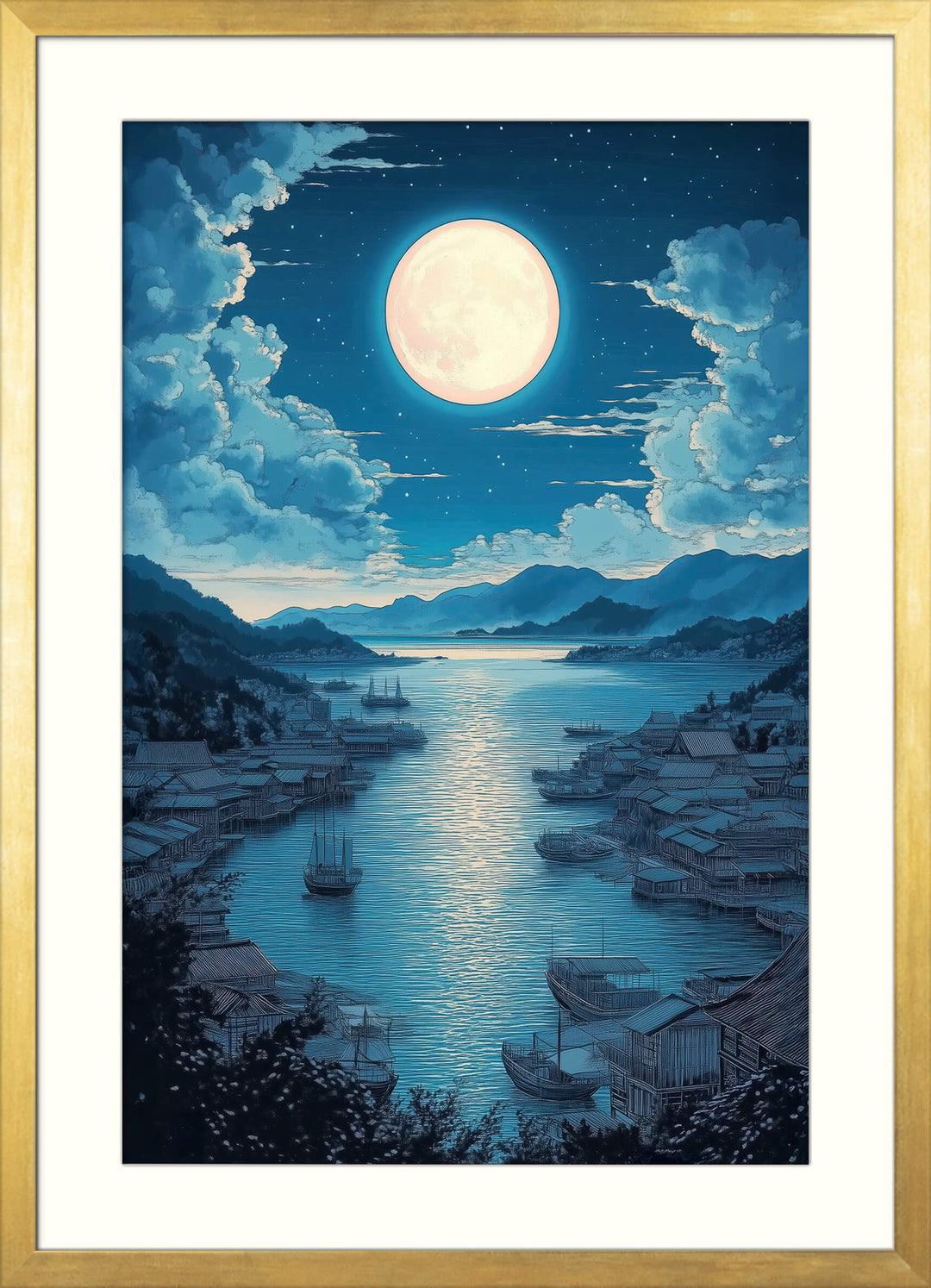 Moonlight Japanese Landscape Print