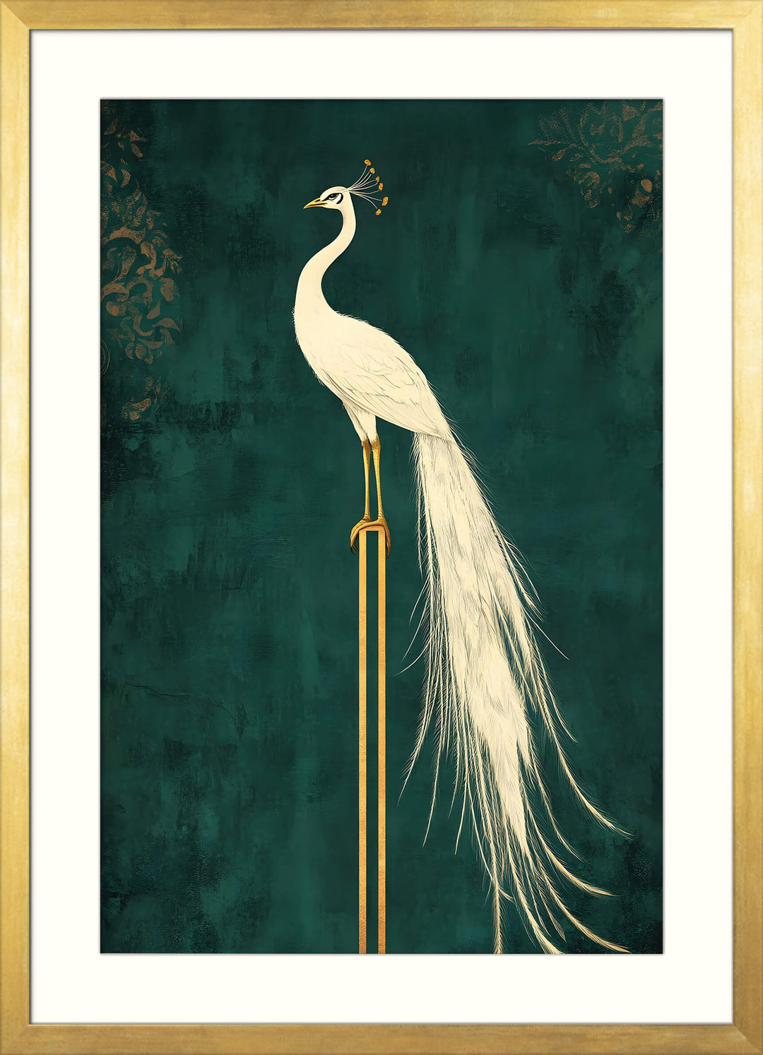White Peacock on Gold Pedestal
