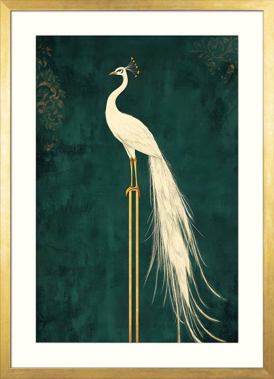 White Peacock on Gold Pedestal